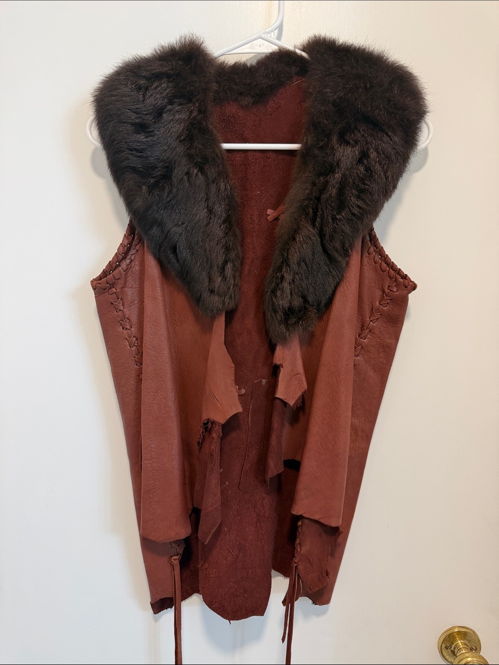 Women's Brown Suede Vest with Dark Fur Collar